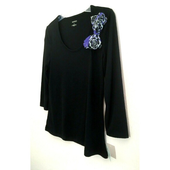 MADISON sz S Solid Black Travel Stretch Smooth Knit Top w/ detachable Bow - Picture 4 of 7